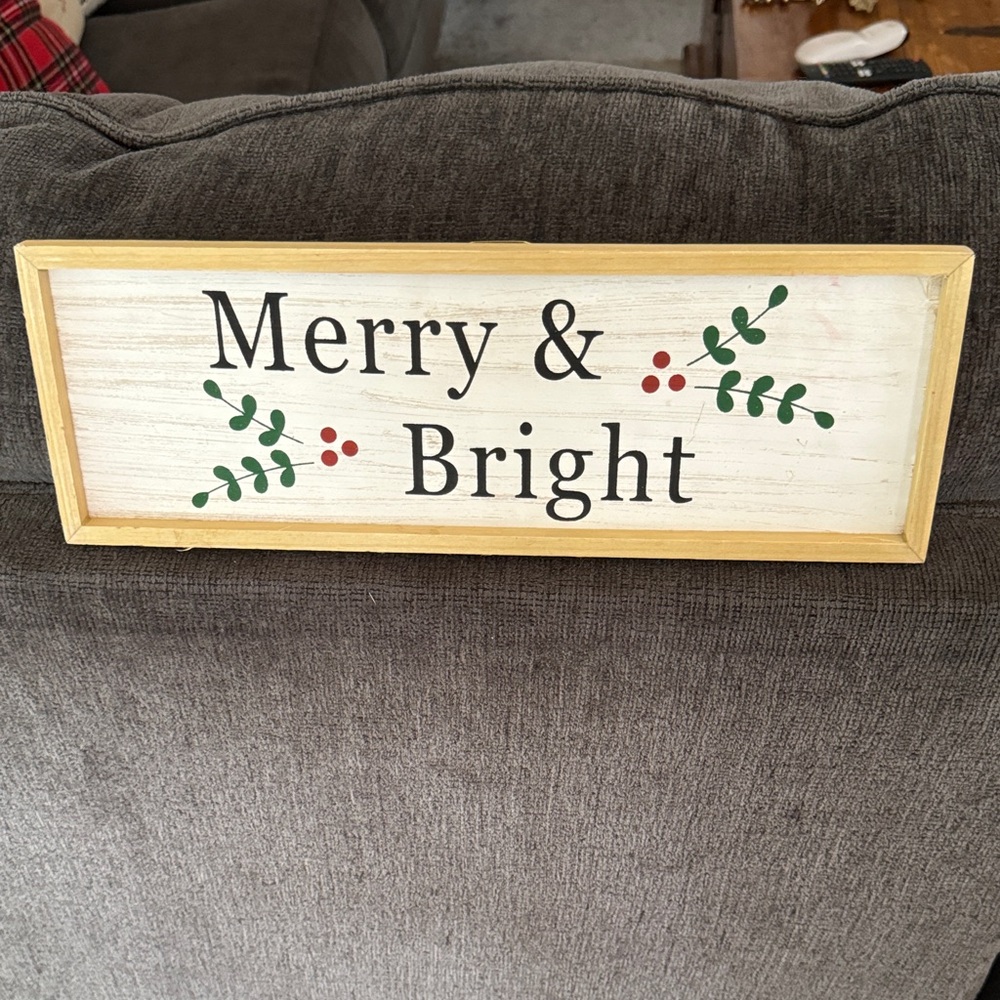 Merry & Bright Holiday Sign - White and Green